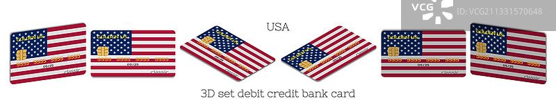 带有美国国旗的3D塑料银行卡图片素材