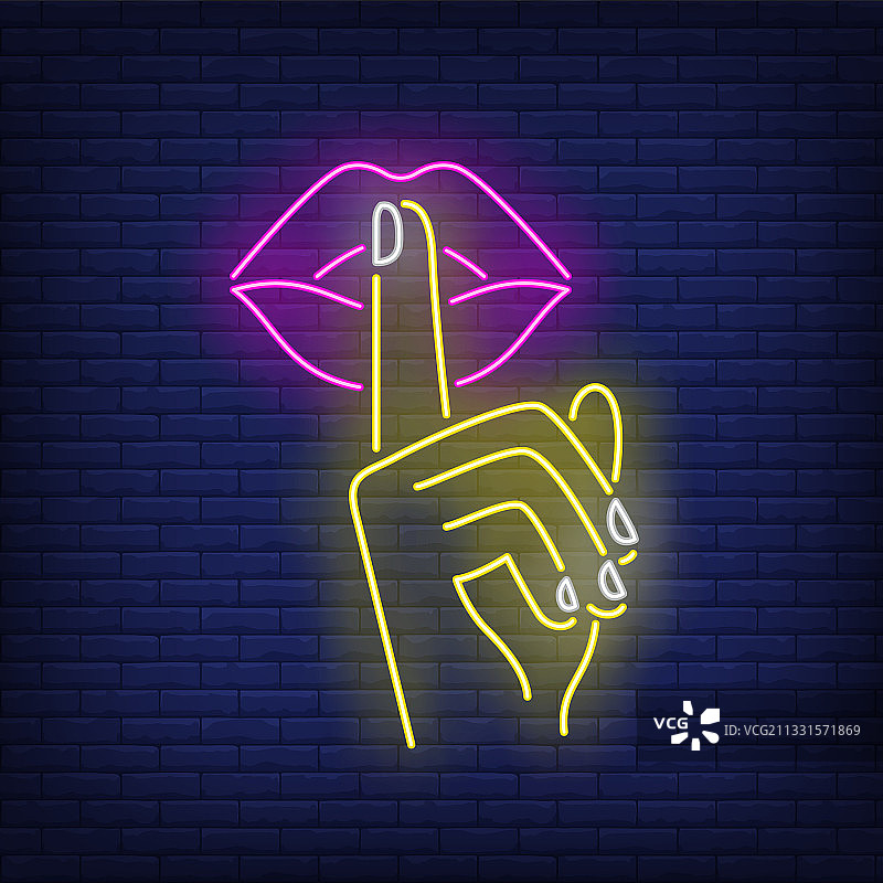 嘘的手势霓虹灯标志图片素材