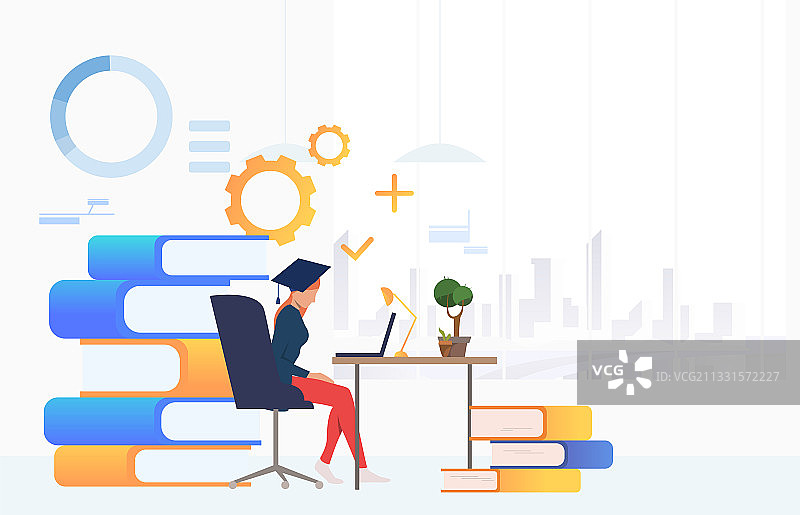 学生使用笔记本电脑在书桌前学习图片素材