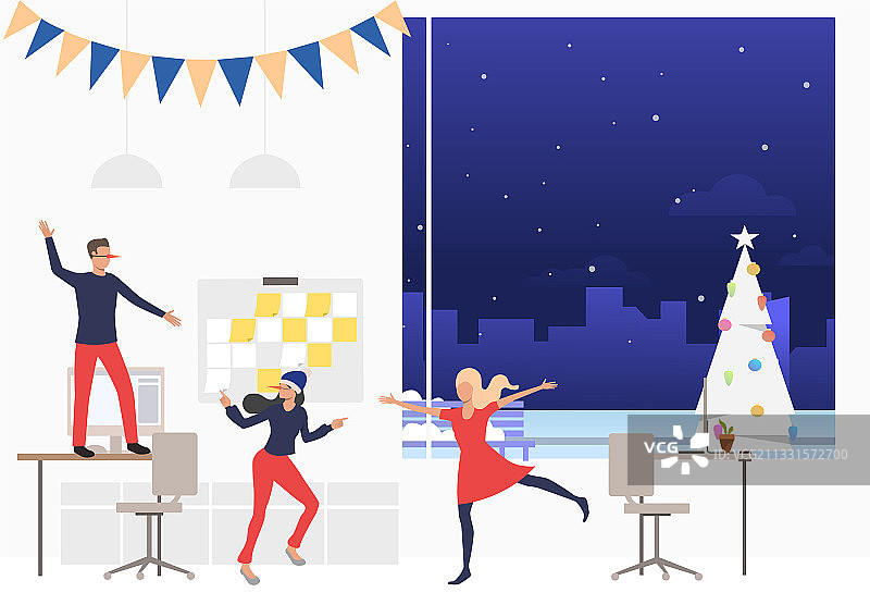 新年公司里一群快乐的工人图片素材