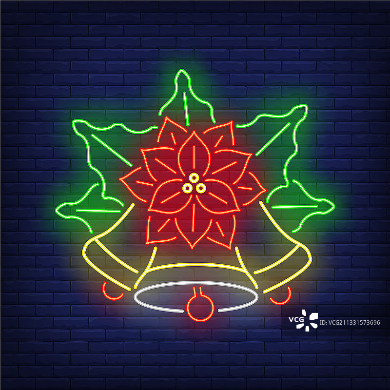 带铃铛的一品红霓虹灯标志图片素材