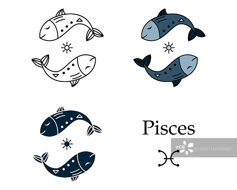 极简风格的十二宫双鱼座线条艺术图片素材