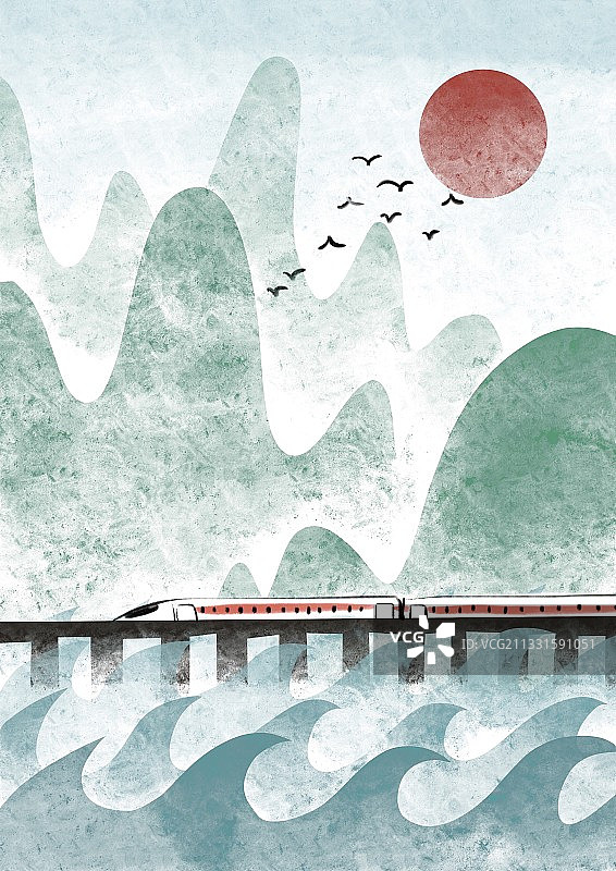 海浪里的高铁图片素材