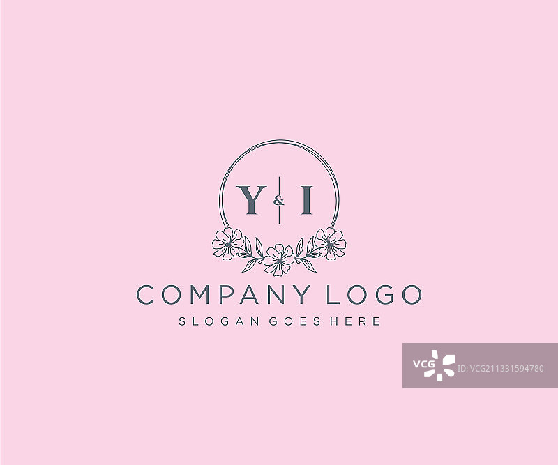 字母YI花卉框架设计图片素材