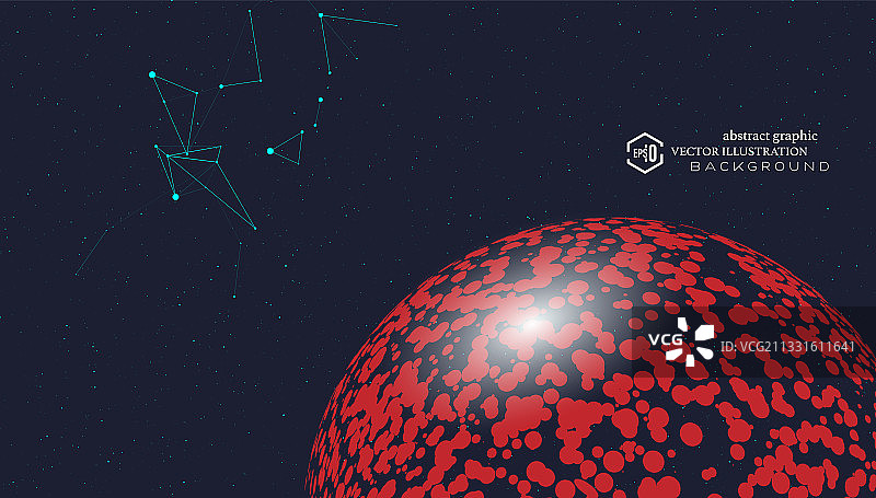 红色地外行星漂浮在外太空。抽象矢量科学天文学背景图片素材