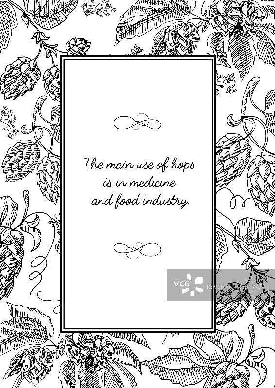 带有啤酒花卡通图案的黑色方形相框图片素材