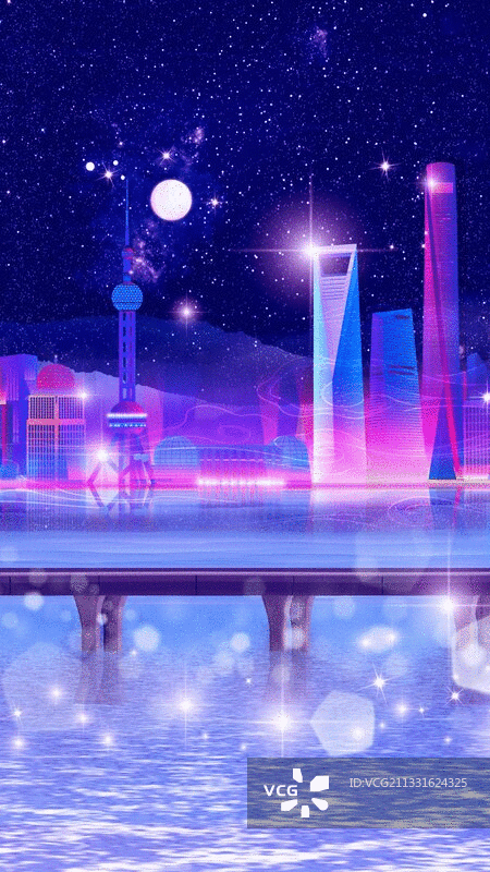 高铁列车行驶到了夜晚的上海站插画图片素材