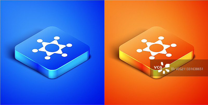 蓝色背景上的2.5D六芒星警长图标图片素材