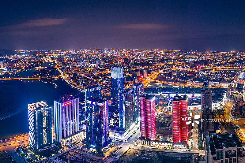 义乌丝路金融小镇夜景风光图片素材