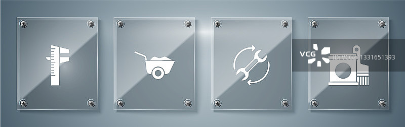 油漆桶、刷子和扳手箭头组合图片素材