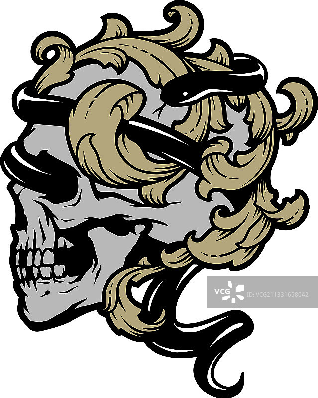 骷髅与蛇和复古树叶图片素材