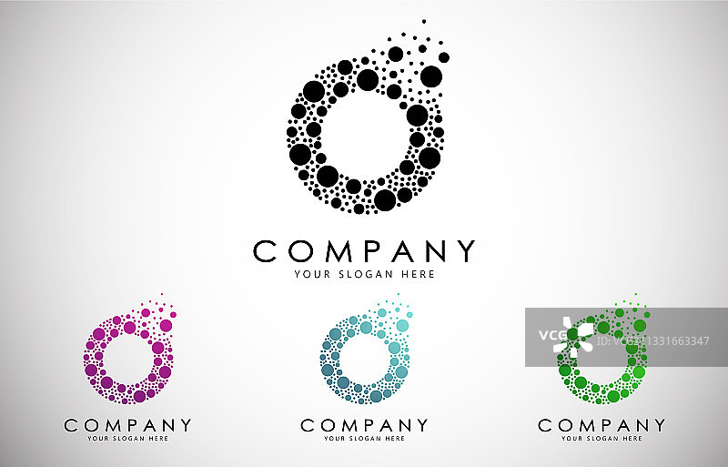具有发散效果和点阵的字母O Logo图片素材