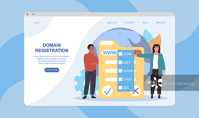 男女角色正在注册域名图片素材