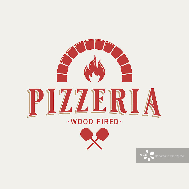 带有烤箱铲的燃木披萨店logo图片素材
