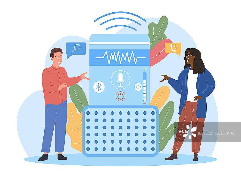 男人和女人使用智能音箱图片素材