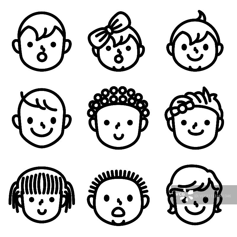 儿童头像图标集 - 男孩和女孩图片素材