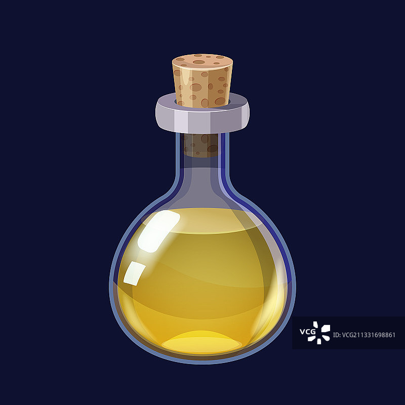 装有黄色药水魔法药剂的游戏瓶子图片素材
