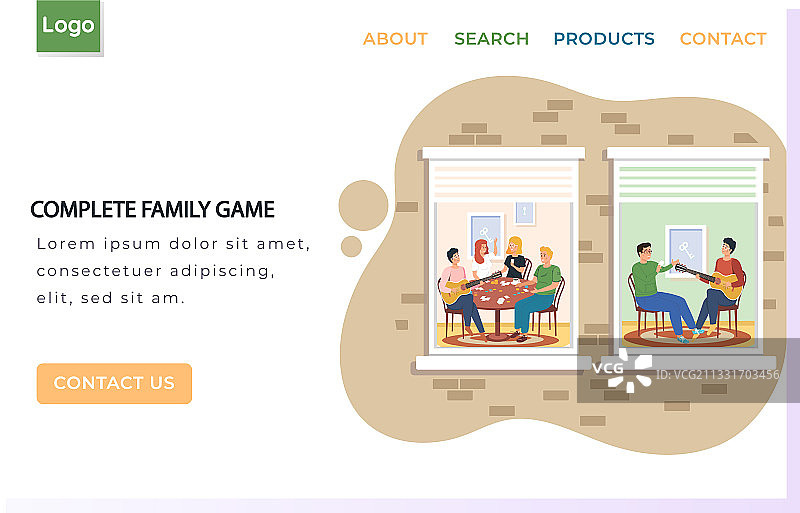 完整家庭游戏着陆页模板图片素材