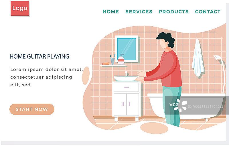 男子演奏吉他的家居页面模板图片素材