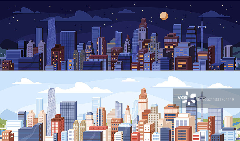 城市景观昼夜全景图片素材