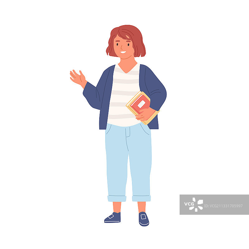 笑容满面的女孩挥手问候他人图片素材