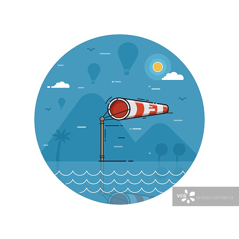 线条艺术风格海边风向标图标图片素材