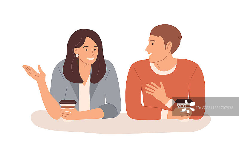 年轻人喝着热饮，在咖啡时间交谈图片素材