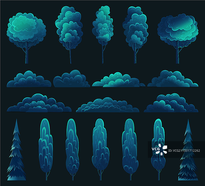 具有茂盛树冠的高大树木冷杉树和灌木丛图片素材