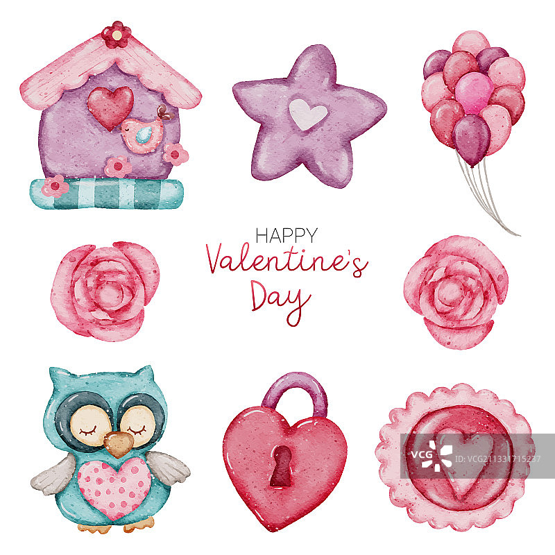 手绘水彩情人节元素图片素材