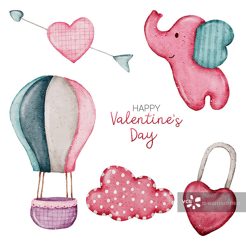 手绘水彩情人节元素图片素材