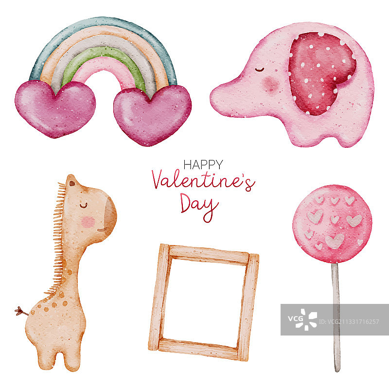 手绘水彩情人节元素图片素材