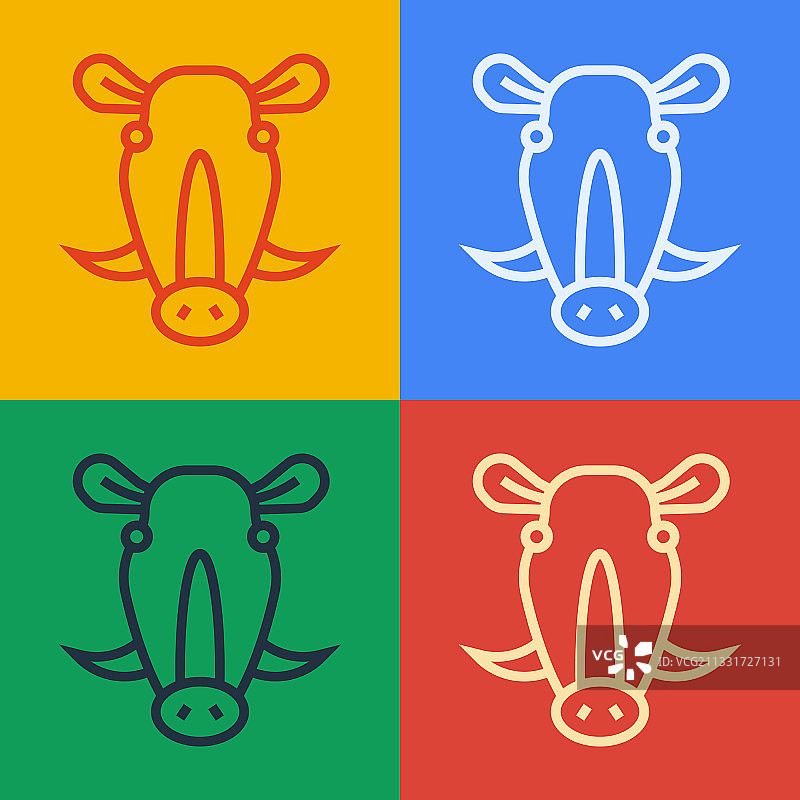 彩色背景上的波普艺术野猪头图标图片素材