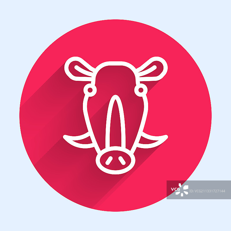 白色线条野猪头图标，长阴影隔离图片素材