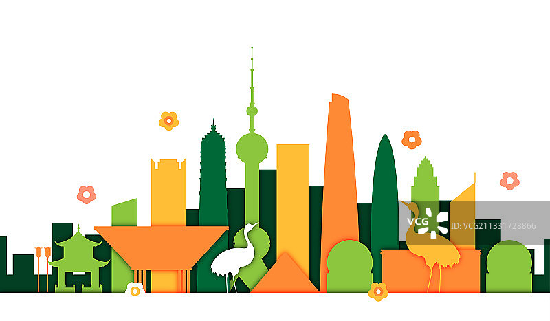 剪纸风北京地标建筑矢量插画图片素材