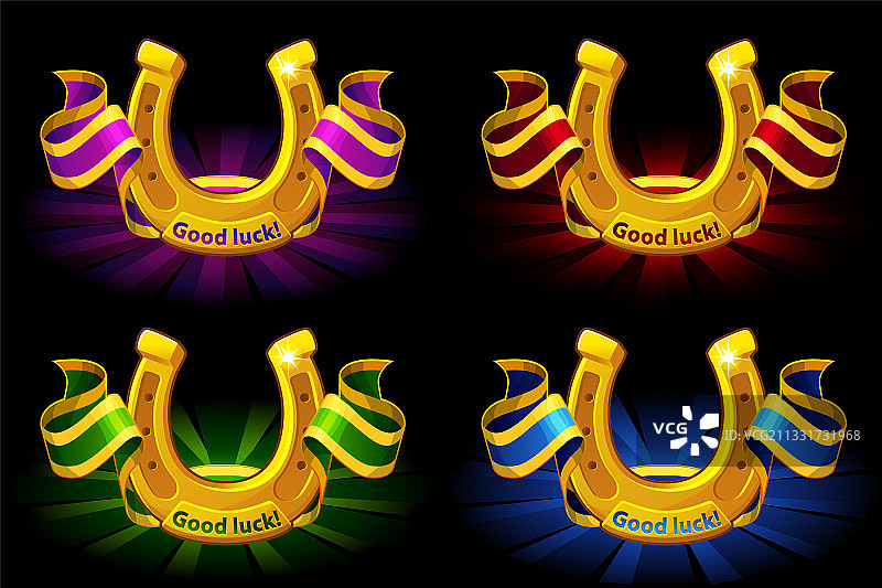 带有彩色丝带的金色马蹄铁banner图片素材