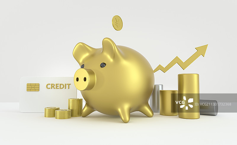 小猪存钱罐金钱上涨图片素材