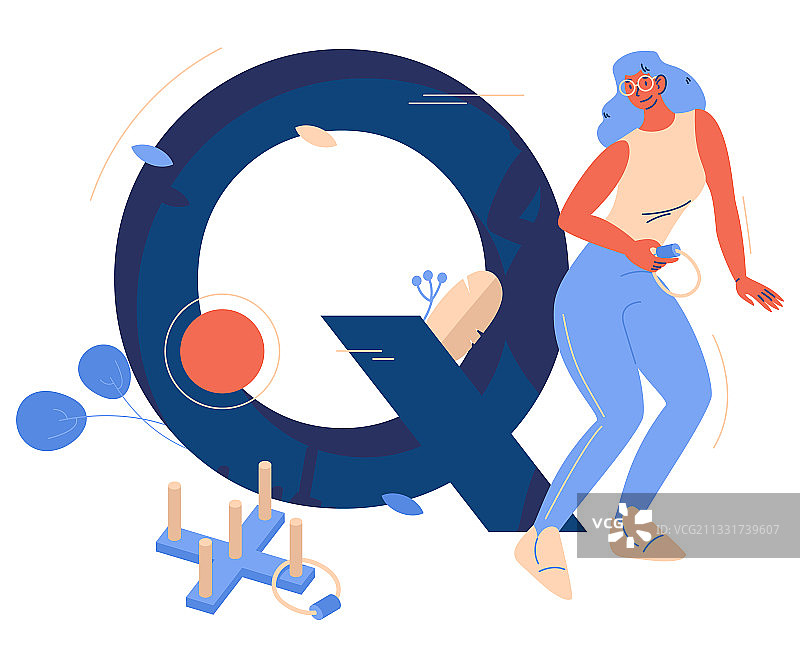 在字母Q前玩套圈游戏的女人图片素材