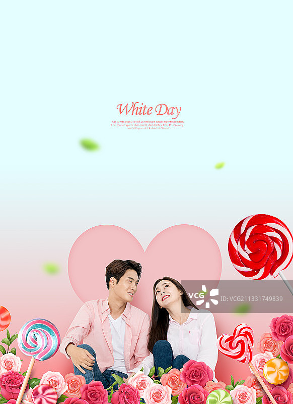 白色情人节玫瑰糖果情侣背景图片素材