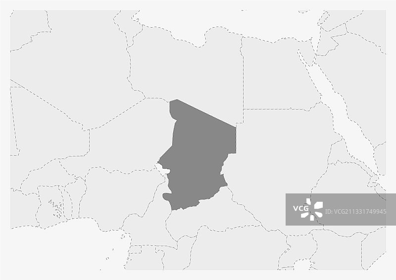 突出显示乍得地图的非洲地图图片素材
