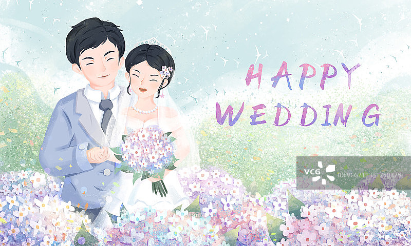新婚结婚新人花海户外婚礼壁纸横版图片素材