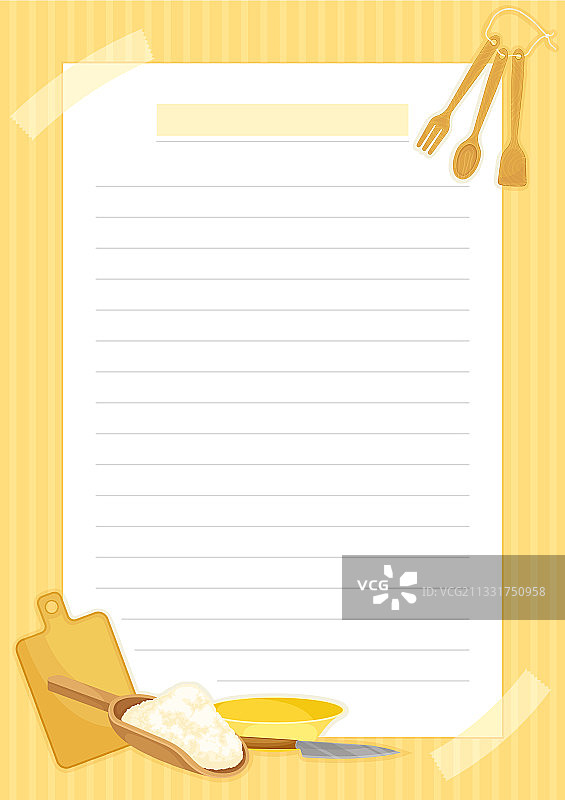 带有厨房物品和线条的食谱卡片图片素材