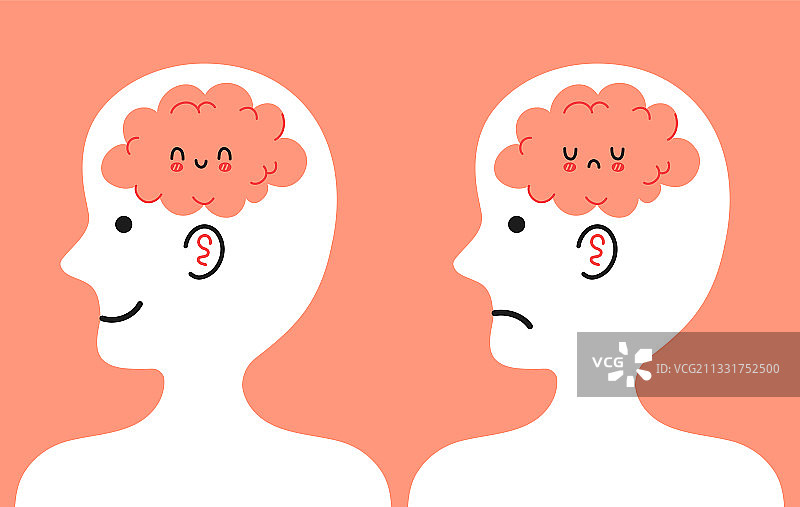 带有快乐和悲伤表情的可爱人头侧面轮廓图片素材