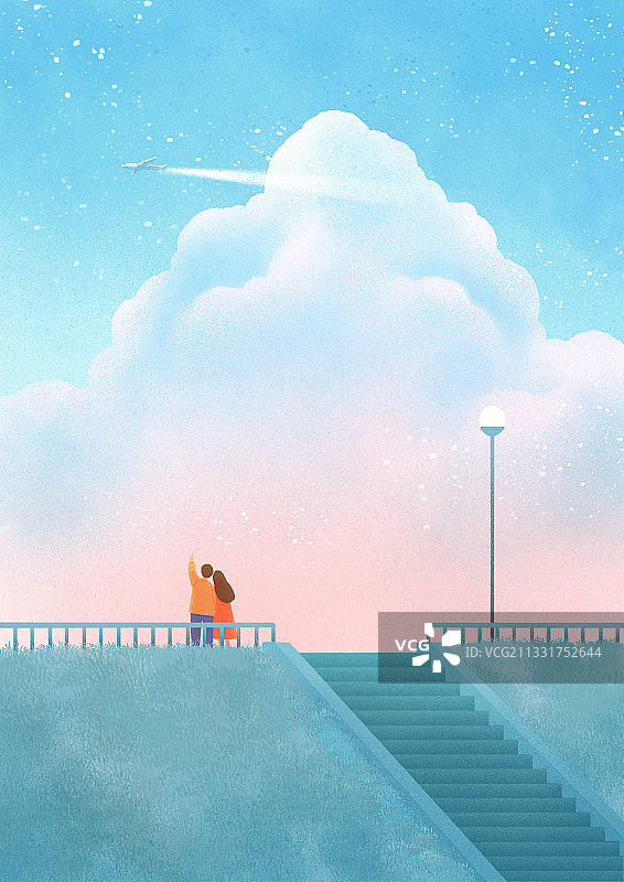 风景天空春季人物背景云彩日落飞机飞机尾云图片素材