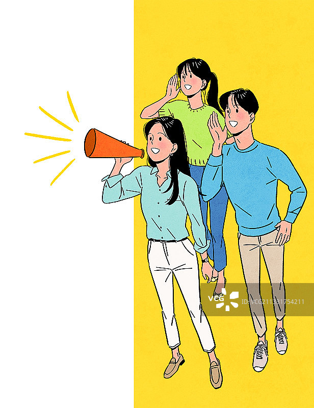 青年男子用喇叭大声喊叫图片素材