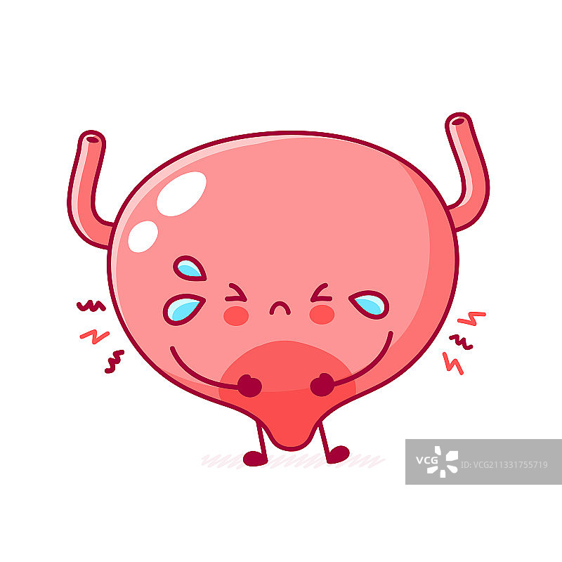 可爱又悲伤的哭泣、生病的有趣的人体膀胱器官图片素材