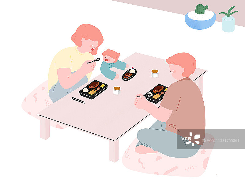 生活方式，食物，外卖，炸猪排，午餐盒，家庭，婴儿图片素材