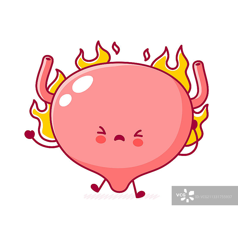 可爱的卡通膀胱器官形象燃烧中图片素材