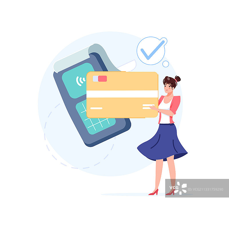 扁平卡通人物使用NFC非接触式卡图片素材
