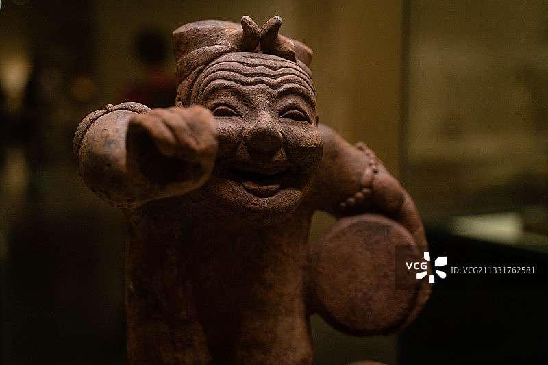 中国国家博物馆汉代俳优陶俑局部图片素材