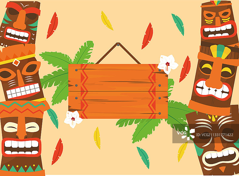 夏威夷提基卡通木质banner图片素材